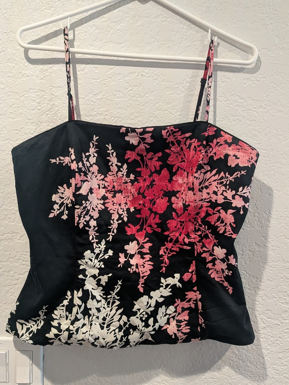 WHBM Floral Print Black Spaghetti-Strap Women's Top